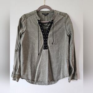 Express distressed laceup top